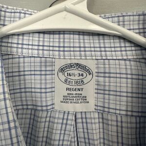 Brooks Brothers White Dress Shirt with Blue Windowpane Check